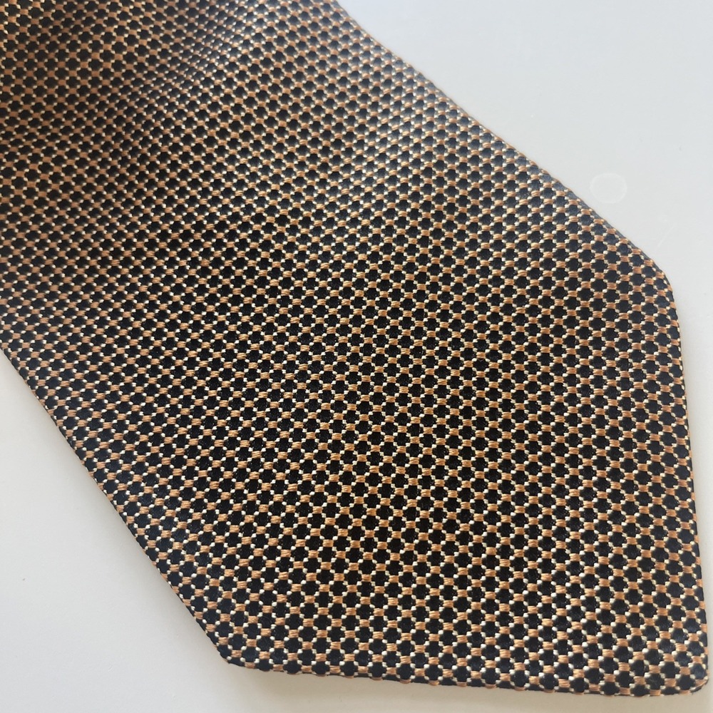 Brooks Brothers Makers 100% Silk USA Made Woven Italy Tie Brown Geometric 56.5"